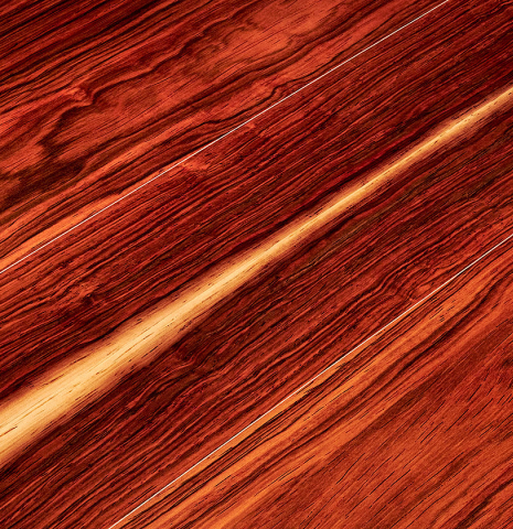 The back of a 2022 Stefan Nitschke "Hauser" classical guitar made with spruce and CSA rosewood