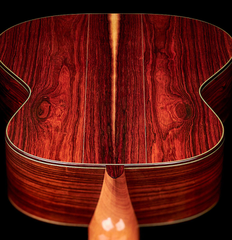 The back and neck of a 2022 Stefan Nitschke "Hauser" classical guitar made with spruce and CSA rosewood