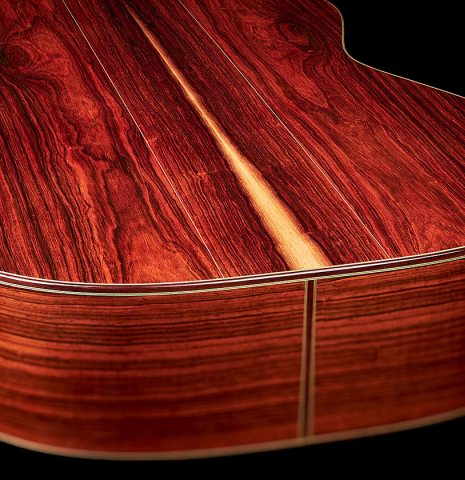 The back and sides of a 2022 Stefan Nitschke "Hauser" classical guitar made with spruce and CSA rosewood