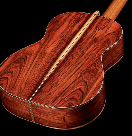 The back and sides of a 2023 Stefan Nitschke "Hauser" classical guitar made with spruce and CSA rosewood