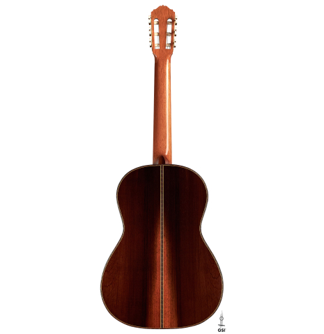 The back of a 2020 Stefan Nitschke &quot;1912 Manuel Ramirez&quot; classical guitar made of spruce and CSA rosewood. 