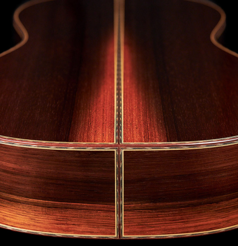 The lower bout of a 2020 Stefan Nitschke &quot;1912 Manuel Ramirez&quot; classical guitar made of spruce and CSA rosewood. 