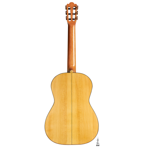 The back of a 2023 Stefan Nitschke "Vicente Arias" classical guitar made of spruce and cypress