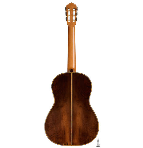 The back of a 2019 Stefan Nitschke "Romanillos" classical guitar made of spruce and CSA rosewood