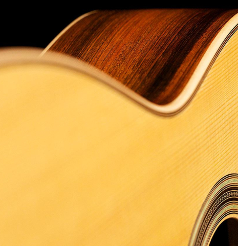 The top and side of a 1992 Ober/Blochinger classical guitar made of spruce and CSA rosewood