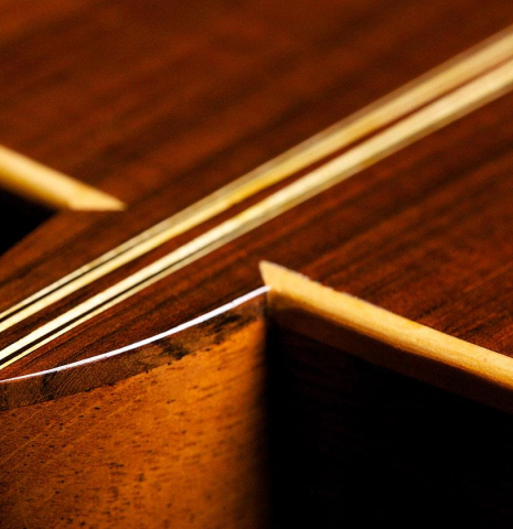 The heel, back binding and purflings of a 1992 Ober/Blochinger classical guitar made of spruce and CSA rosewood