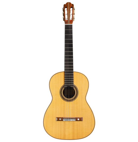 The front of a 1992 Ober/Blochinger classical guitar made of spruce and CSA rosewood