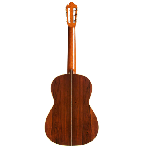 The back of a 1992 Ober/Blochinger classical guitar made of spruce and CSA rosewood