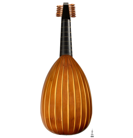 The back of a 1988 Fritz Ober "7-Course Renaissance Lute" made of spruce and yew