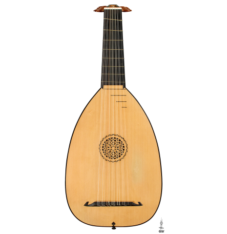 The front of a 1988 Fritz Ober "7-Course Renaissance Lute" made of spruce and yew
