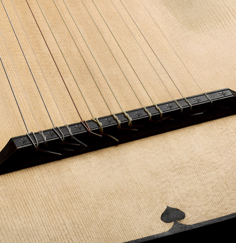 The bridge and top of a 1988 Fritz Ober "7-Course Renaissance Lute" made of spruce and yew