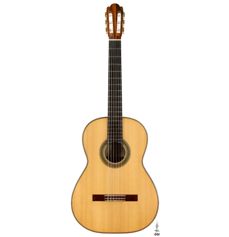 The front of a 1997 Fritz Ober classical guitar made of spruce and CSA rosewood