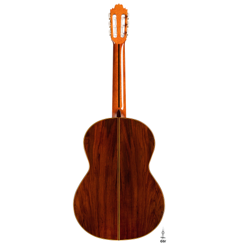 The back of a 2004 Jose Oribe &quot;Suprema&quot; classical guitar made of spruce and CSA rosewood