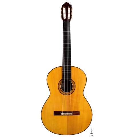 The front of a 2004 Jose Oribe &quot;Suprema&quot; classical guitar made of spruce and CSA rosewood