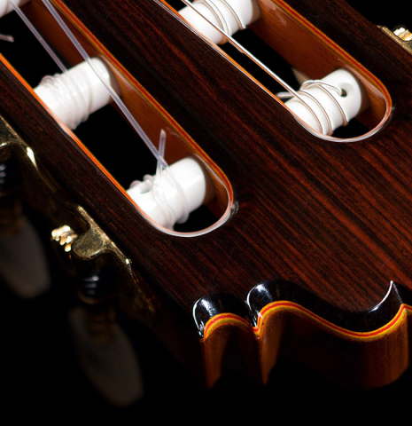 The headstock of a 2004 Jose Oribe &quot;Suprema&quot; classical guitar made of spruce and CSA rosewood