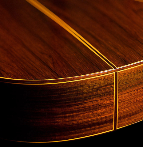 The back and sides of a 2004 Jose Oribe &quot;Suprema&quot; classical guitar made of spruce and CSA rosewood