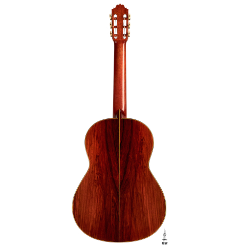 The back of a 1964 Jose Oribe classical guitar made of spruce and CSA rosewood