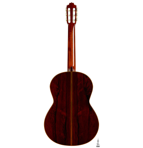 The back of a 1985 Jose Oribe "Calidad Suprema" classical guitar made of cedar and CSA rosewood