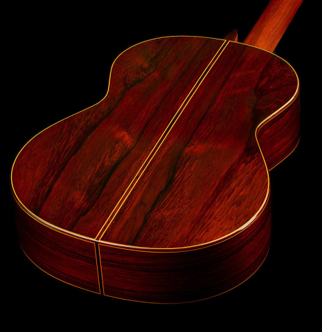 The back and sides of a 1985 Jose Oribe "Calidad Suprema" classical guitar made of cedar and CSA rosewood