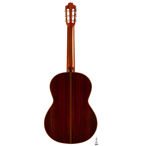 The back of a 1987 Jose Oribe "Gran Suprema" (ex Scott Tennant) classical guitar made of cedar and CSA rosewood