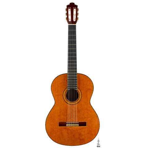 The front of a 1987 Jose Oribe "Gran Suprema" (ex Scott Tennant) classical guitar made of cedar and CSA rosewood