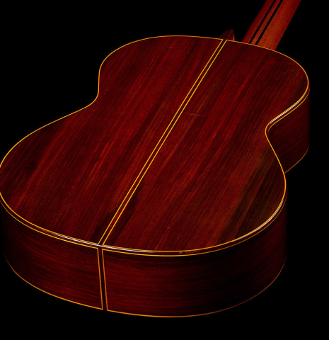 The back and sides of a 1987 Jose Oribe "Gran Suprema" (ex Scott Tennant) classical guitar made of cedar and CSA rosewood