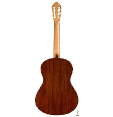 The back of a 2026 Alexis Parducci classical guitar made of spruce and African rosewood