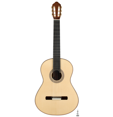 The front of a 2026 Alexis Parducci classical guitar made of spruce and African rosewood