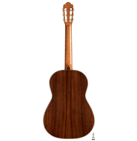 The back of a 2024 Alexis Parducci "Llobet" classical guitar made of spruce and CSA rosewood