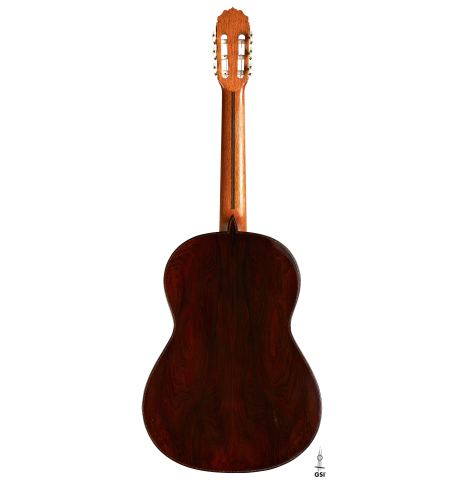 The back of a 2010 Teodoro Perez "Especial" classical guitar made of spruce and CSA rosewood
