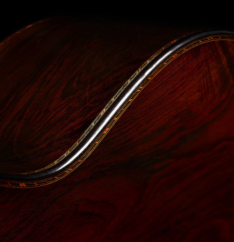 The back, sides, binding and purflings of a 2010 Teodoro Perez "Especial" classical guitar made of spruce and CSA rosewood