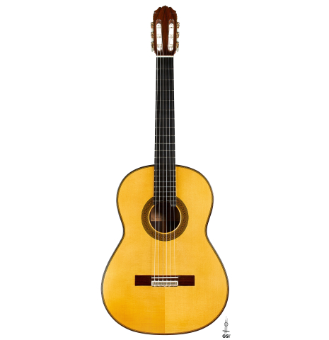 The front of a 2010 Teodoro Perez "Especial" classical guitar made of spruce and CSA rosewood