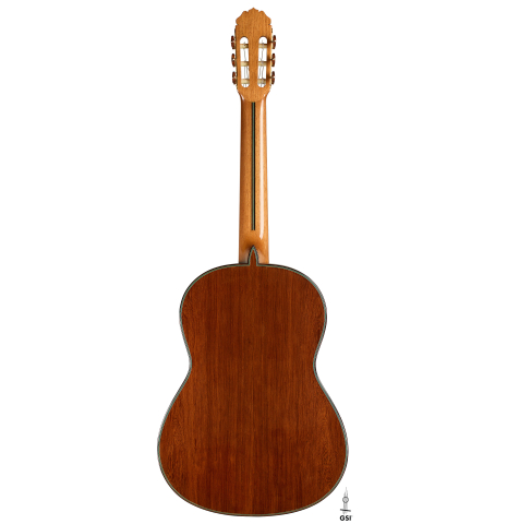 The back of a 2025 Teodoro Perez "Maestro" classical guitar made of spruce and African rosewood