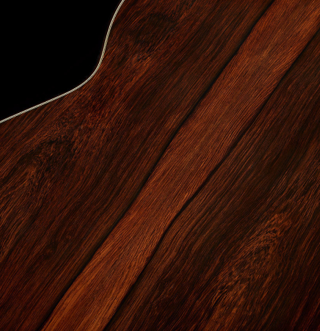 The back center seam of a 2025 Teodoro Perez "Concierto" classical guitar made of spruce and African rosewood