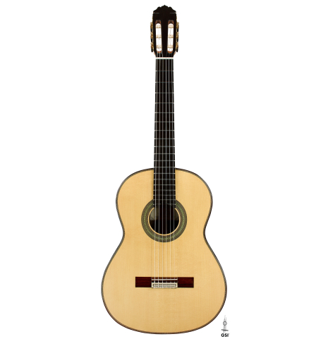 The front of a 2025 Teodoro Perez "Concierto" classical guitar made of spruce and African rosewood