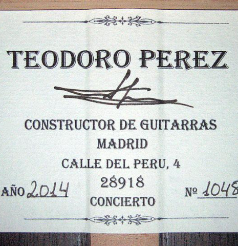 2014 Teodoro Perez "Concierto" CD/IN