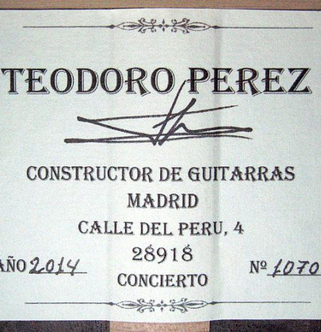 2014 Teodoro Perez "Concierto" CD/IN