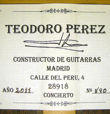 2011 Teodoro Perez "Concierto" CD/IN
