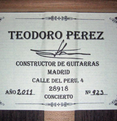 2011 Teodoro Perez "Concierto" CD/IN