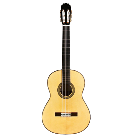 The front of a 2015 Teodoro Perez "Concierto" classical guitar made of spruce and Indian rosewood