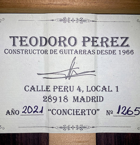 2021 Teodoro Perez &quot;Concierto&quot; SP/IN