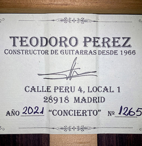 2021 Teodoro Perez "Concierto" SP/IN