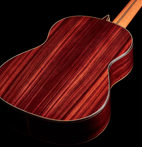 The back of a 2022 Teodoro Perez &quot;Concierto&quot; classical guitar made with spruce and Indian rosewood