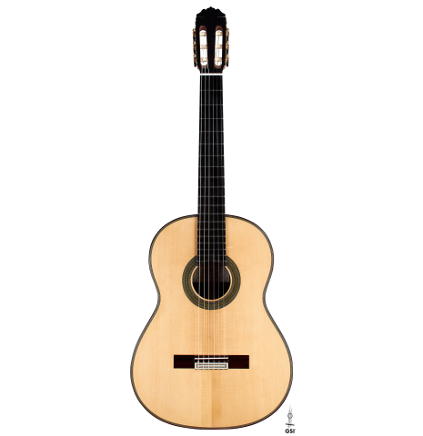 The front of a 2022 Teodoro Perez &quot;Concierto&quot; classical guitar made with spruce and Indian rosewood