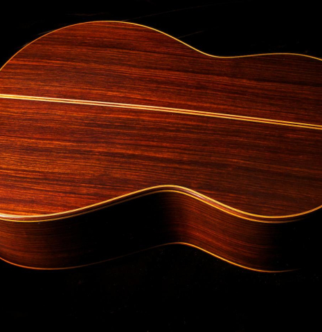 The back and sides of a 2013 Teodoro Perez "Madrid" classical guitar made of spruce and Indian rosewood