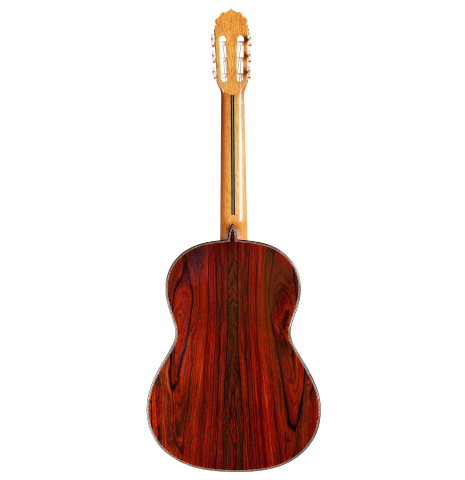 This is the back of a 2015 Teodoro Perez &quot;Especial&quot; SP/CO classical guitar on a white background