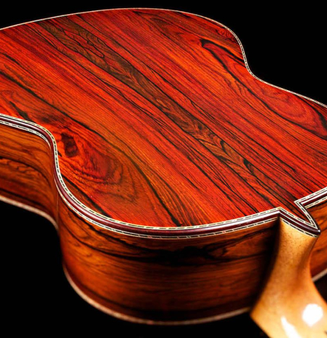 This is the back of a 2015 Teodoro Perez &quot;Especial&quot; classical guitar made with spruce and cocobolo
