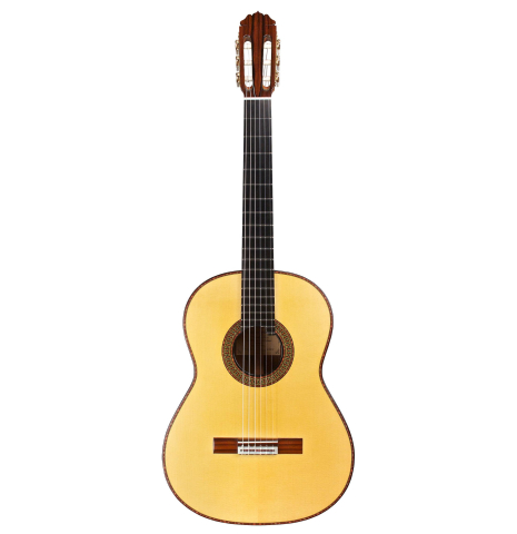 This is the front of a 2015 Teodoro Perez &quot;Especial&quot; SP/CO classical guitar on a white background