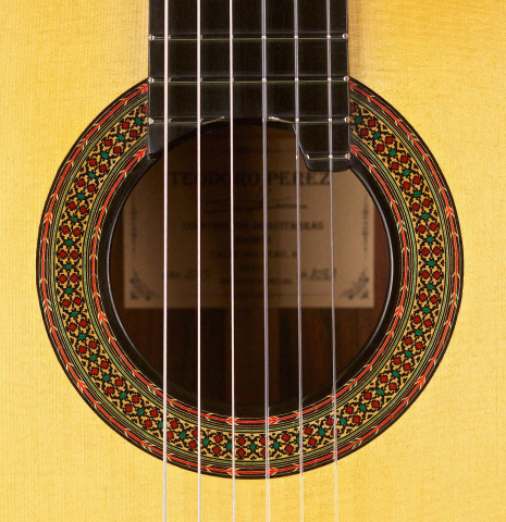 This is the rosette of a 2015 Teodoro Perez &quot;Especial&quot; classical guitar made with spruce and cocobolo