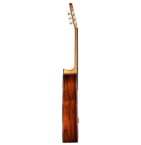 This is the side of a 2015 Teodoro Perez &quot;Especial&quot; SP/CO classical guitar on a white background